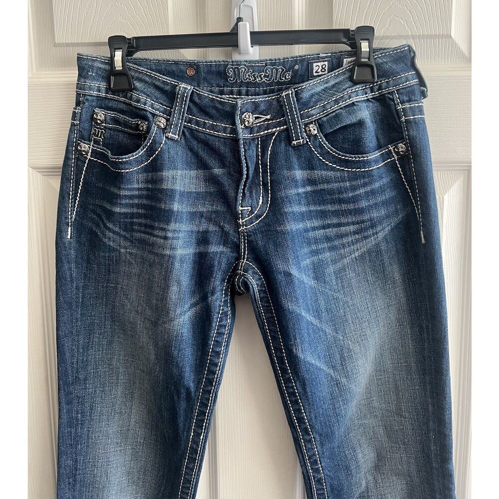 MISS ME Women's Medium Wash Fleur-De-Lis Skinny JP604855 Mid-Rise Jeans Sz 28 - Picture 3 of 16
